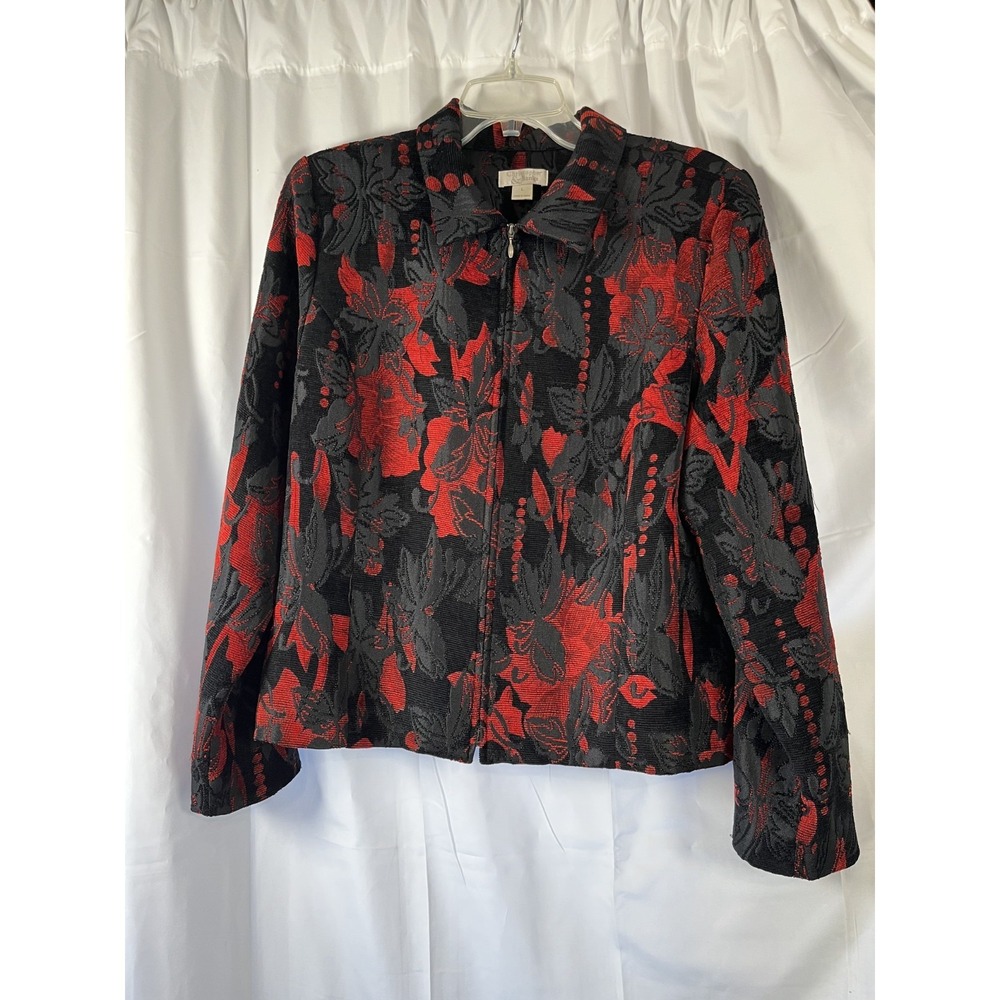 CHRISTOPHER BANKS Black Red Floral Woman's‎ Zip Jacket Large